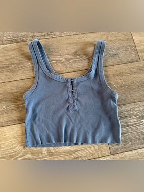 Aerie Blue Ribbed Henley Cropped Tank Top